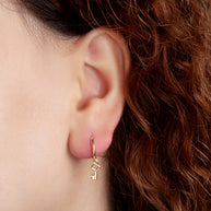 Yellow Gold Key Charm Drop Huggie Hoop Earrings