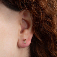 Yellow Gold Key Charm Stud Earrings