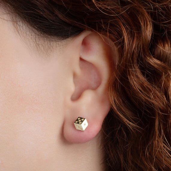 Yellow Gold Lucky Dice Stud Earrings