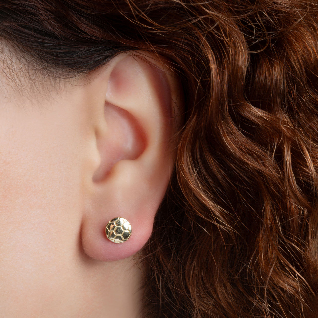 Yellow Gold Soccer Ball Athletic Sports Stud Earrings