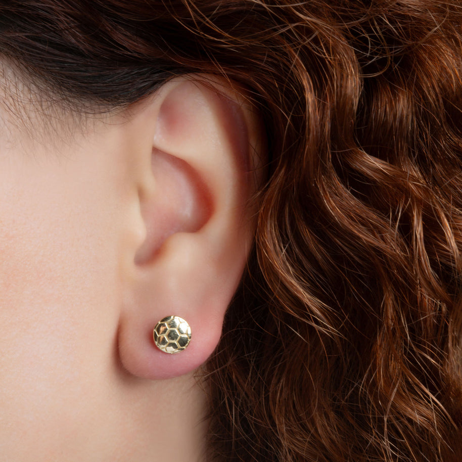 Yellow Gold Soccer Ball Athletic Sports Stud Earrings