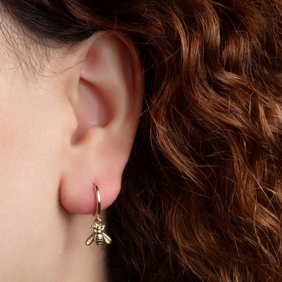 Yellow Gold Bumblebee Drop Huggie Hoop Earrings