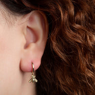 Yellow Gold Bumblebee Drop Huggie Hoop Earrings