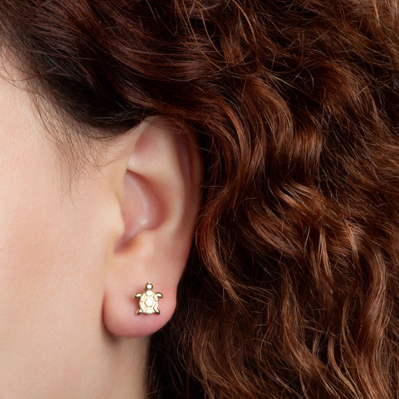 Yellow Gold Sea Turtle Ocean Stud Earrings