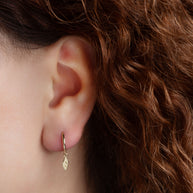 Yellow Gold Angel Wings Drop Huggie Hoop Earrings