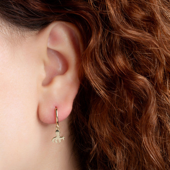 Yellow Gold Marine Octopus Ocean Drop Huggie Hoop Earrings