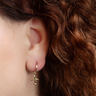 Yellow Gold Airplane Travel Drop Huggie Hoop Earrings