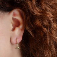 Yellow Gold Celtic Trinity Knot Irish Drop Huggie Hoop Earrings