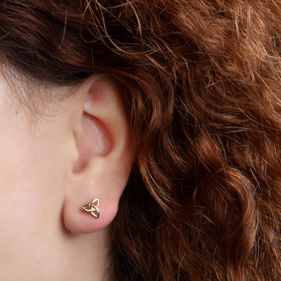 Yellow Gold Celtic Trinity Knot Irish Stud Earrings