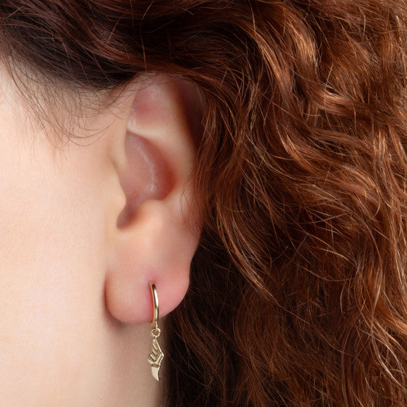 Yellow Gold Achilles' Heel Drop Huggie Hoop Earrings