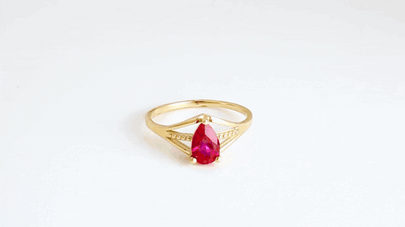 Gold Pear Cut Beaded Cubic Zirconia Birthstone Ring (Available in Yellow/Rose/White Gold)
