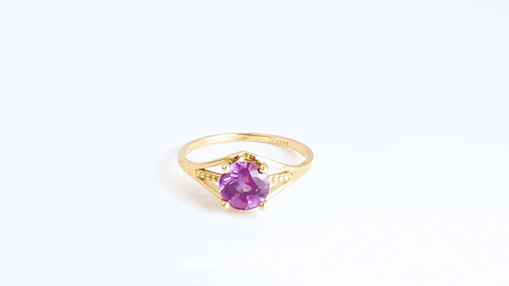 Gold Round Beaded Cubic Zirconia Birthstone Ring (Available in Yellow/Rose/White Gold)