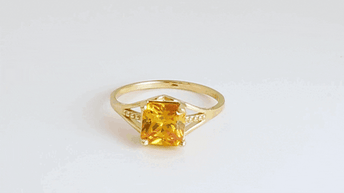 Gold Square Cut Cubic Zirconia Birthstone Beaded Ring (Available in Yellow/Rose/White Gold)