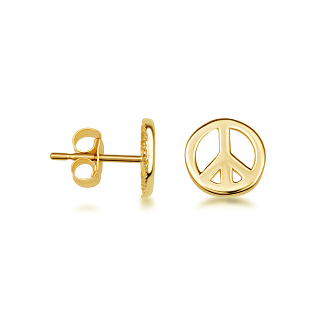 Yellow Gold Peace Sign Boho Stud Earrings