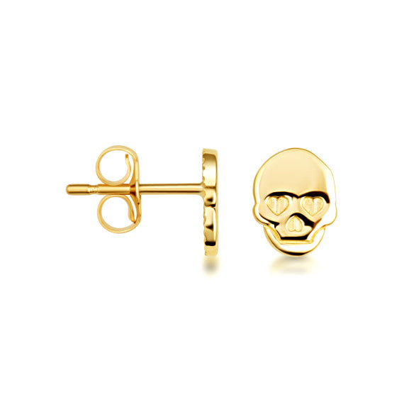 Yellow Gold Gothic Skull Stud Earrings