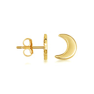 Yellow Gold Celestial Moon Stud Earrings