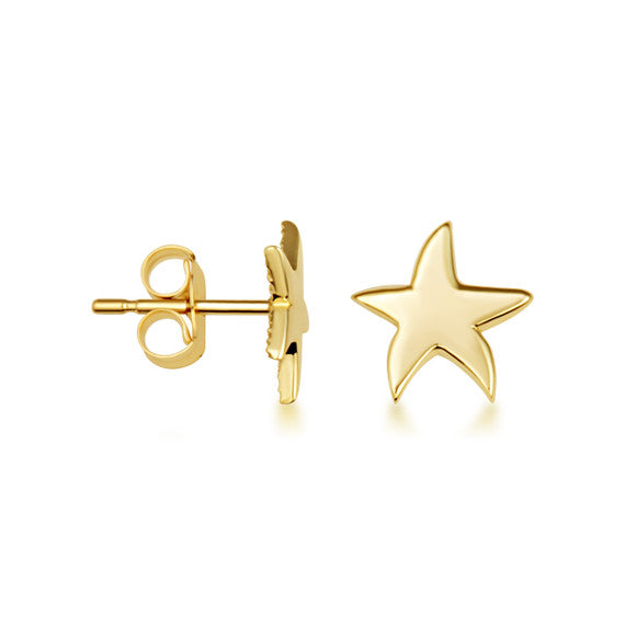 Yellow Gold Sea Starfish Ocean Stud Earrings