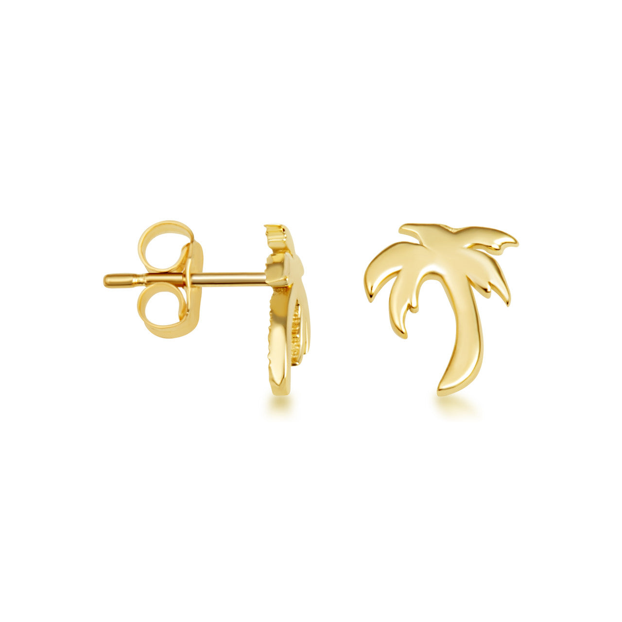 Yellow Gold Tropical Palm Tree Stud Earrings