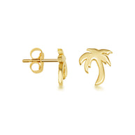 Yellow Gold Tropical Palm Tree Stud Earrings