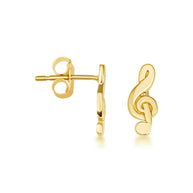 Yellow Gold Treble Clef Music G Note Stud Earrings