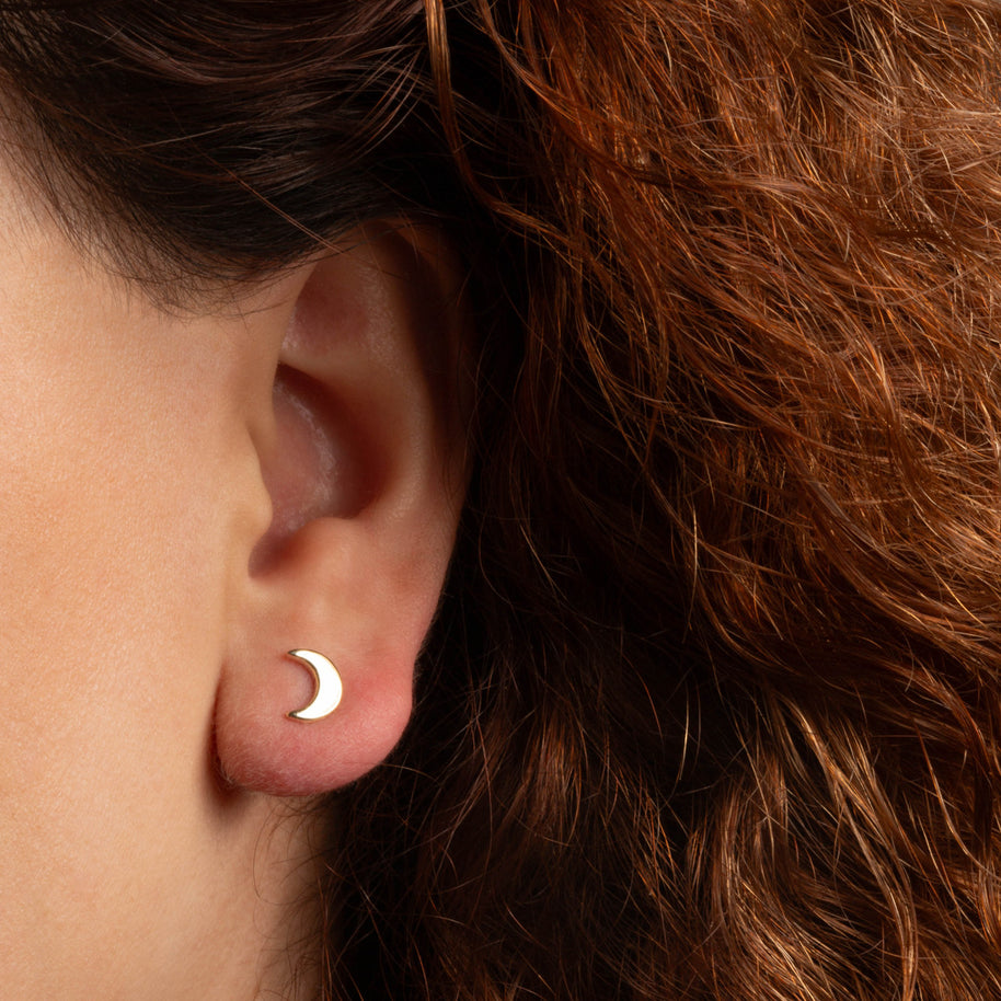 Yellow Gold Celestial Moon Stud Earrings