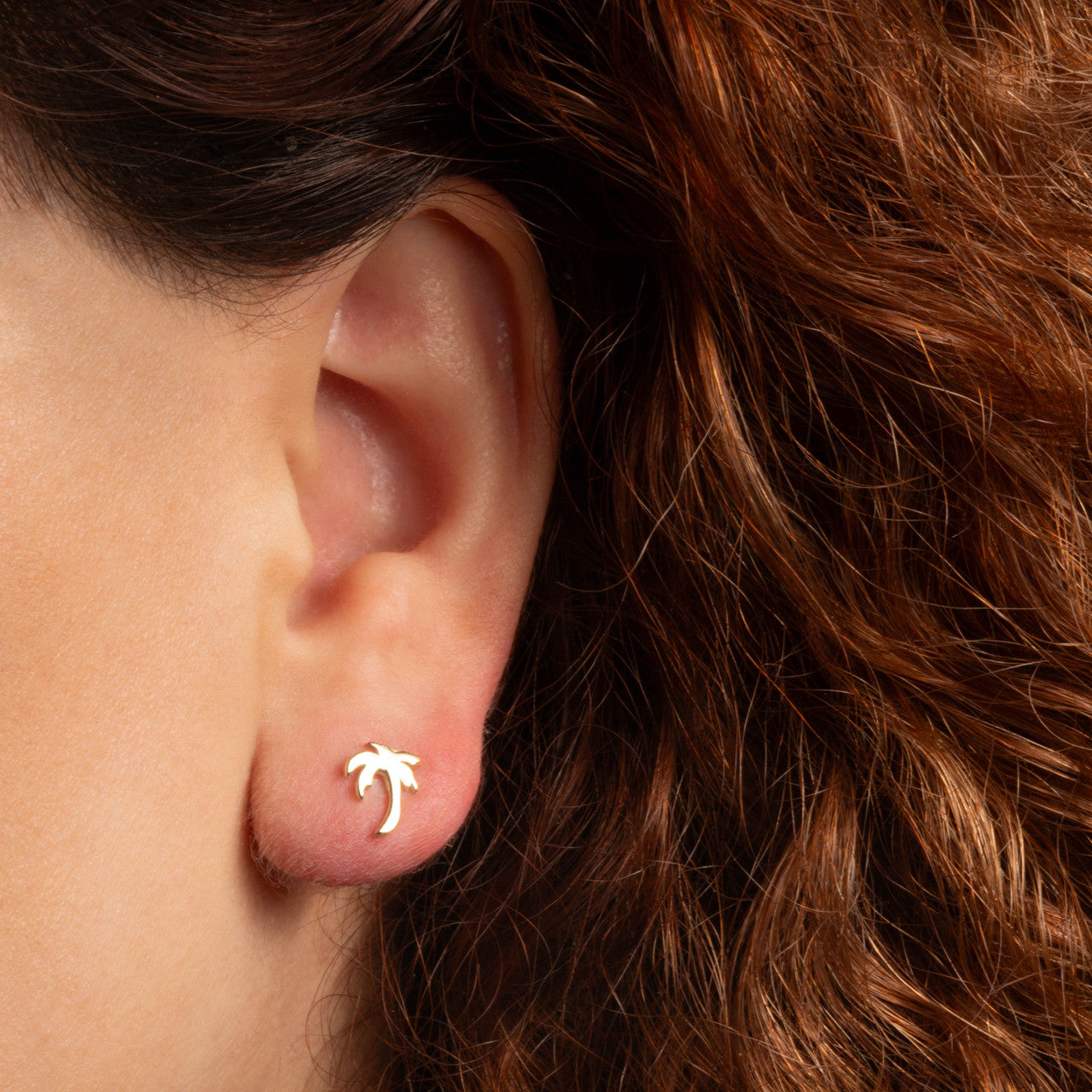 Yellow Gold Tropical Palm Tree Stud Earrings