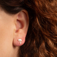 Yellow Gold Tropical Palm Tree Stud Earrings