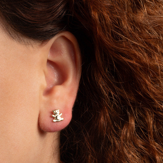 Yellow Gold Teddy Bear Toy Stud Earrings