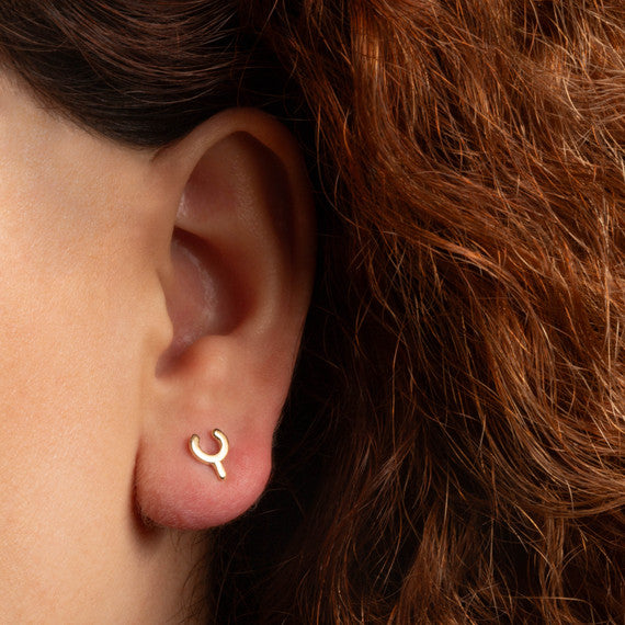 Yellow Gold Lucky Wishbone Stud Earrings