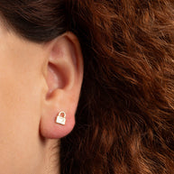 Yellow Gold Heart Padlock Love Stud Earrings