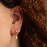 Yellow Gold Treble Clef Music G Note Drop Huggie Hoop Earrings