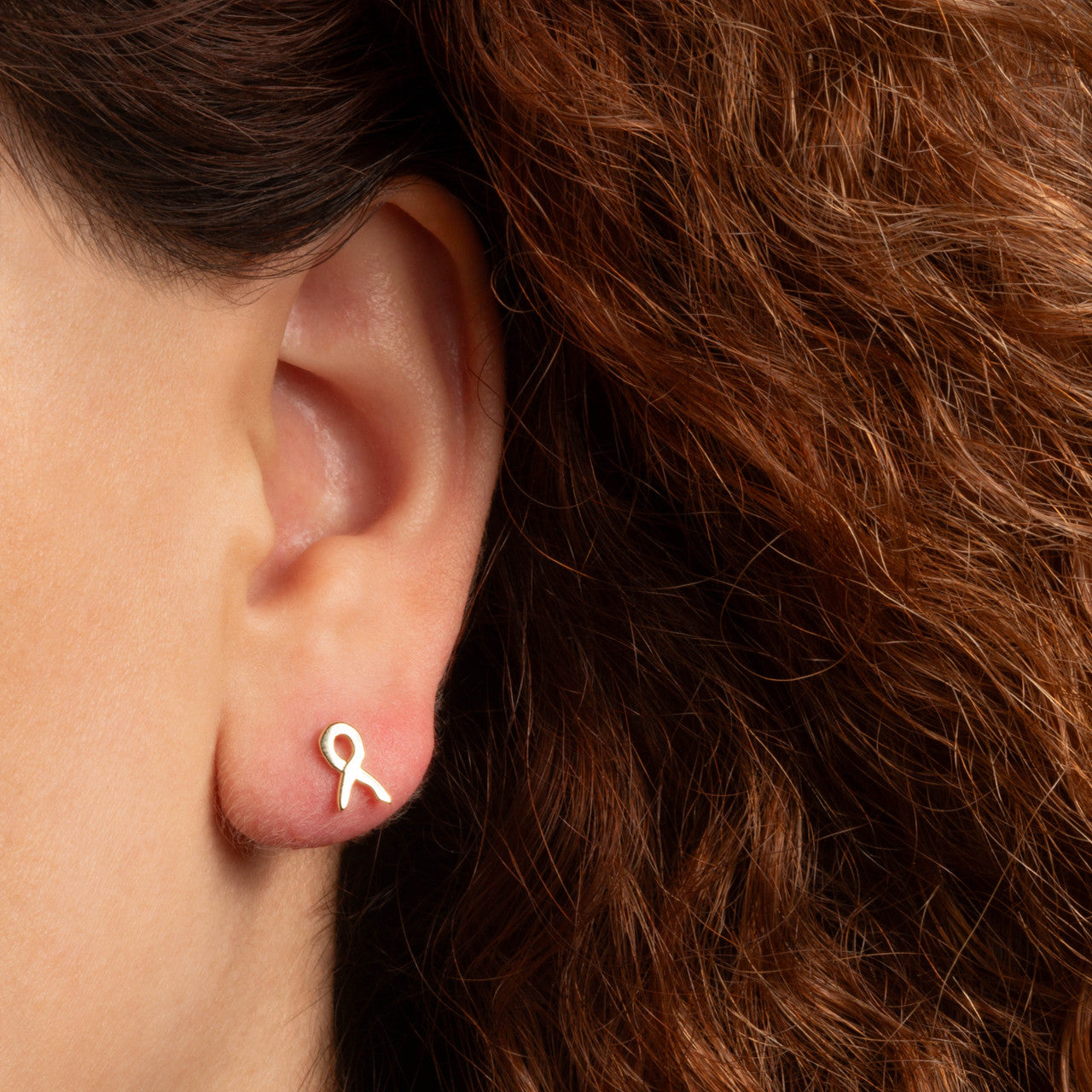 Yellow Gold Awareness Ribbon Stud Earrings