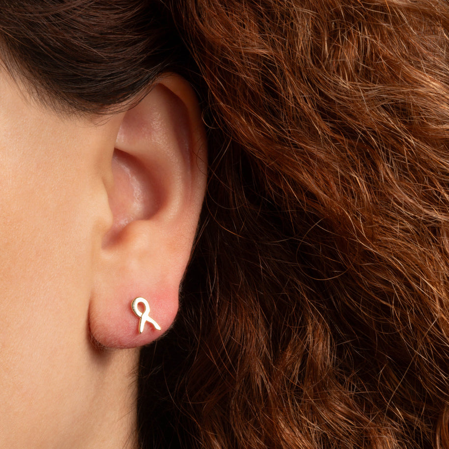 Yellow Gold Awareness Ribbon Stud Earrings