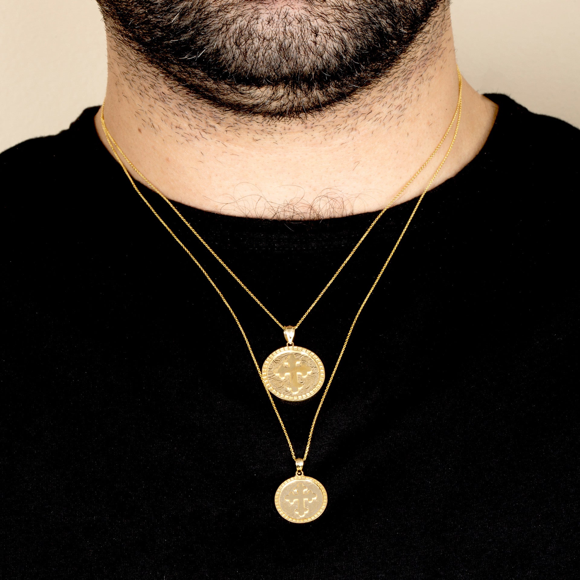 Gold Eastern Orthodox Botonée Budded Cross Medallion Pendant Necklace (Available in Small/Large & Yellow/Rose/White Gold)