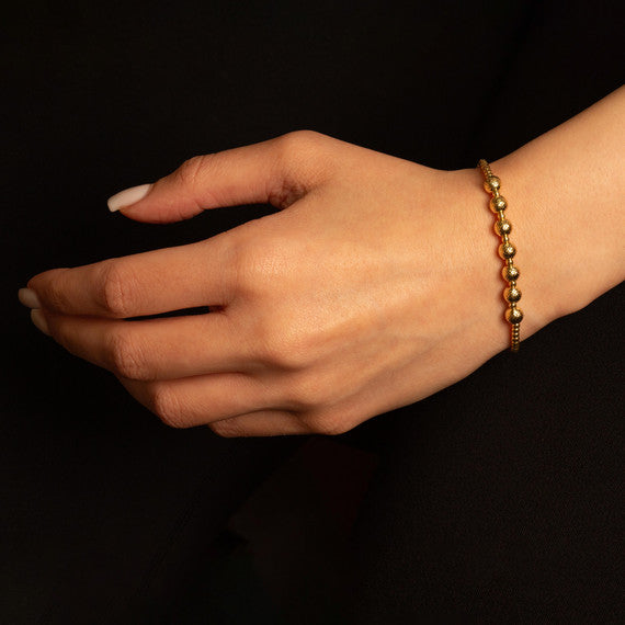 14k Yellow Gold Diamond Cut Ball Beaded Bracelet