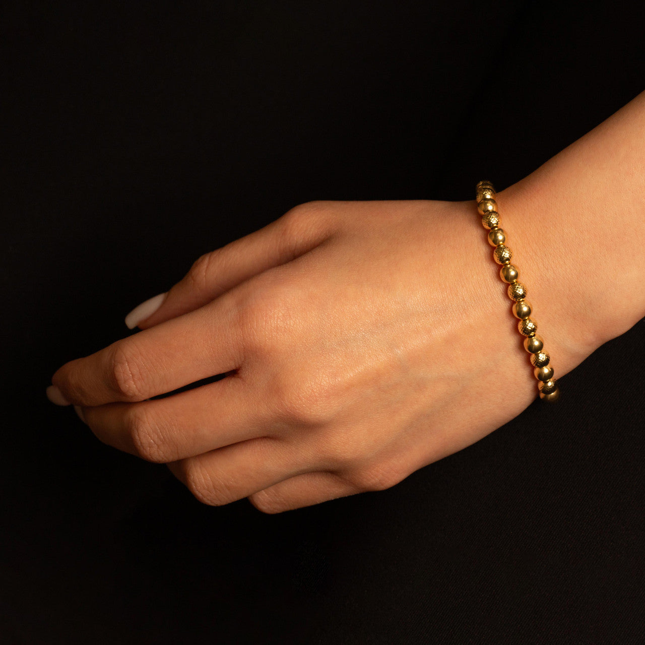 14K Yellow Gold Beaded Ball Diamond Cut Polished Bracelet