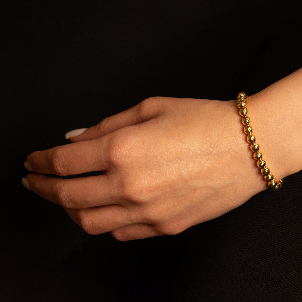 14K Yellow Gold Women's Diamond Cut Ball Beaded Bracelet