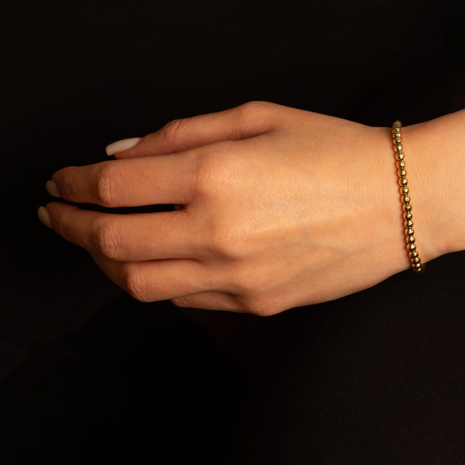 14K Yellow Gold Women's Ball Beaded Diamond Cut Bracelet