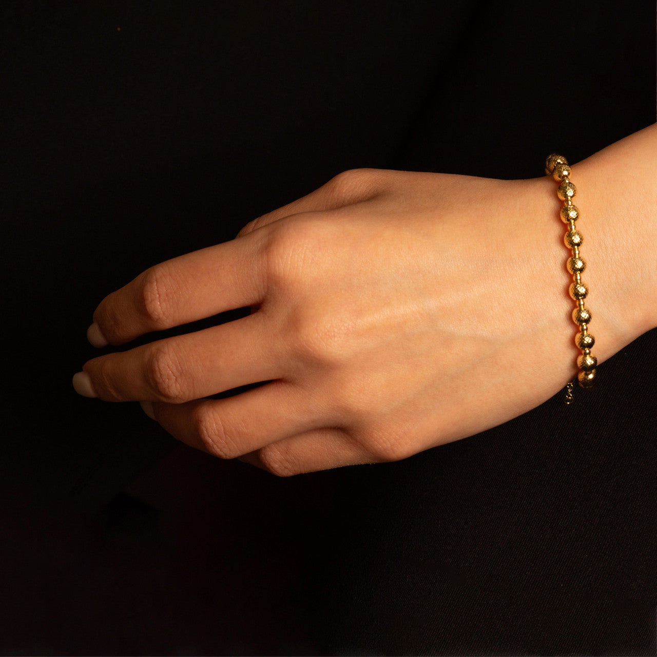 14K Yellow Gold Diamond Cut Beaded Ball Bracelet