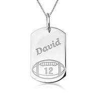.925 Sterling Silver Engravable Football Sports Dog Tag Pendant Necklace