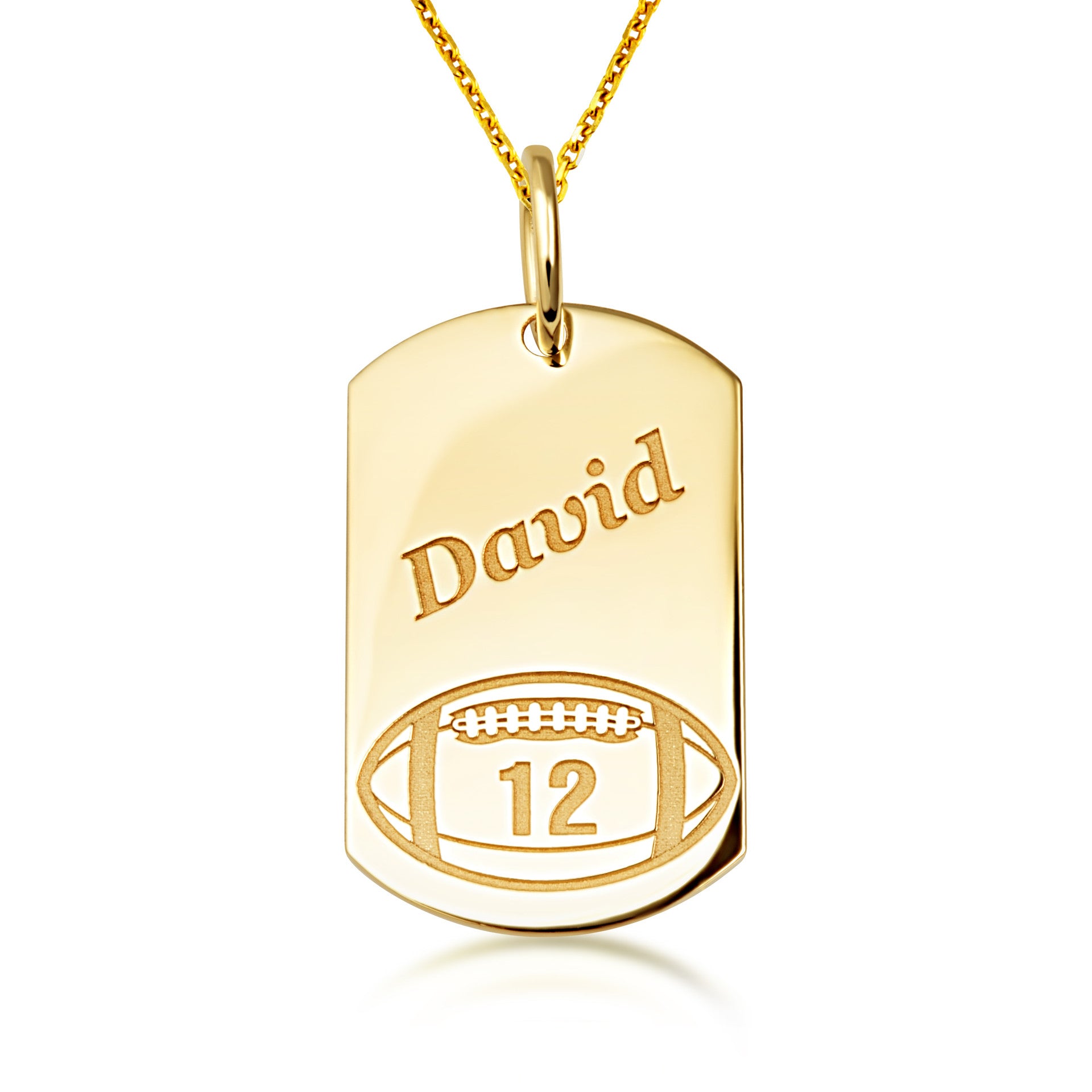 Yellow Gold Engravable Football Sports Dog Tag Pendant Necklace