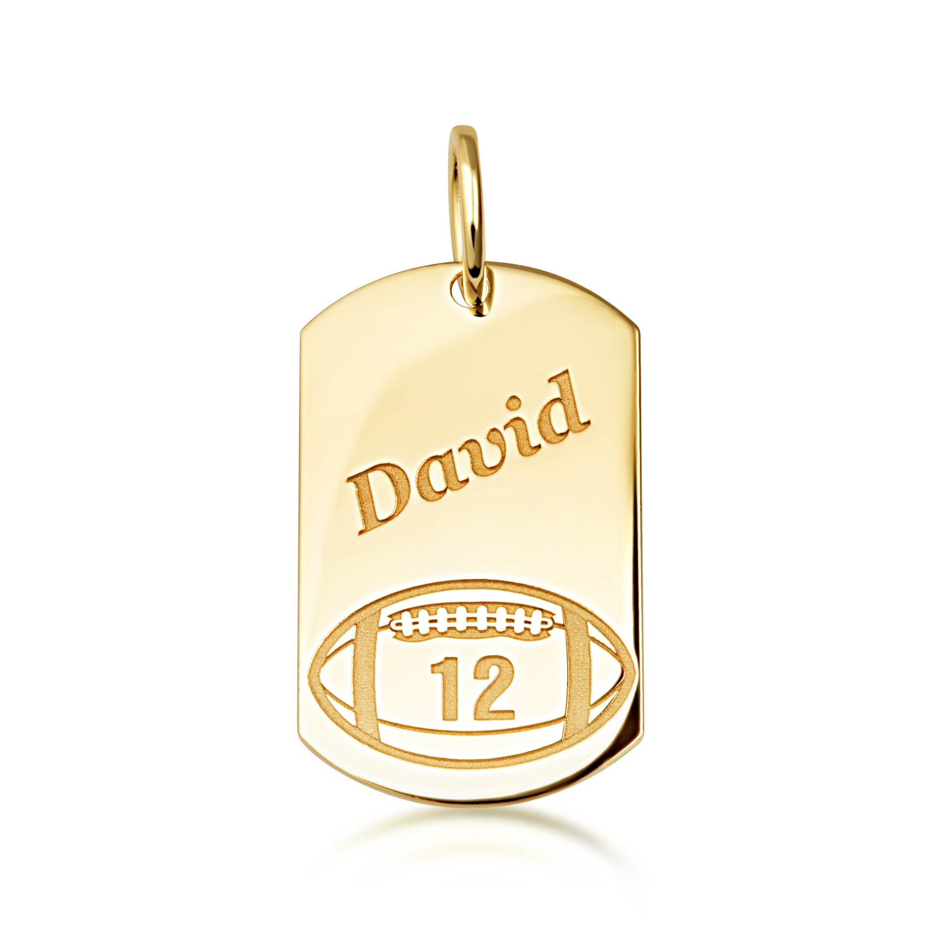 Yellow Gold Engravable Football Sports Dog Tag Pendant Necklace