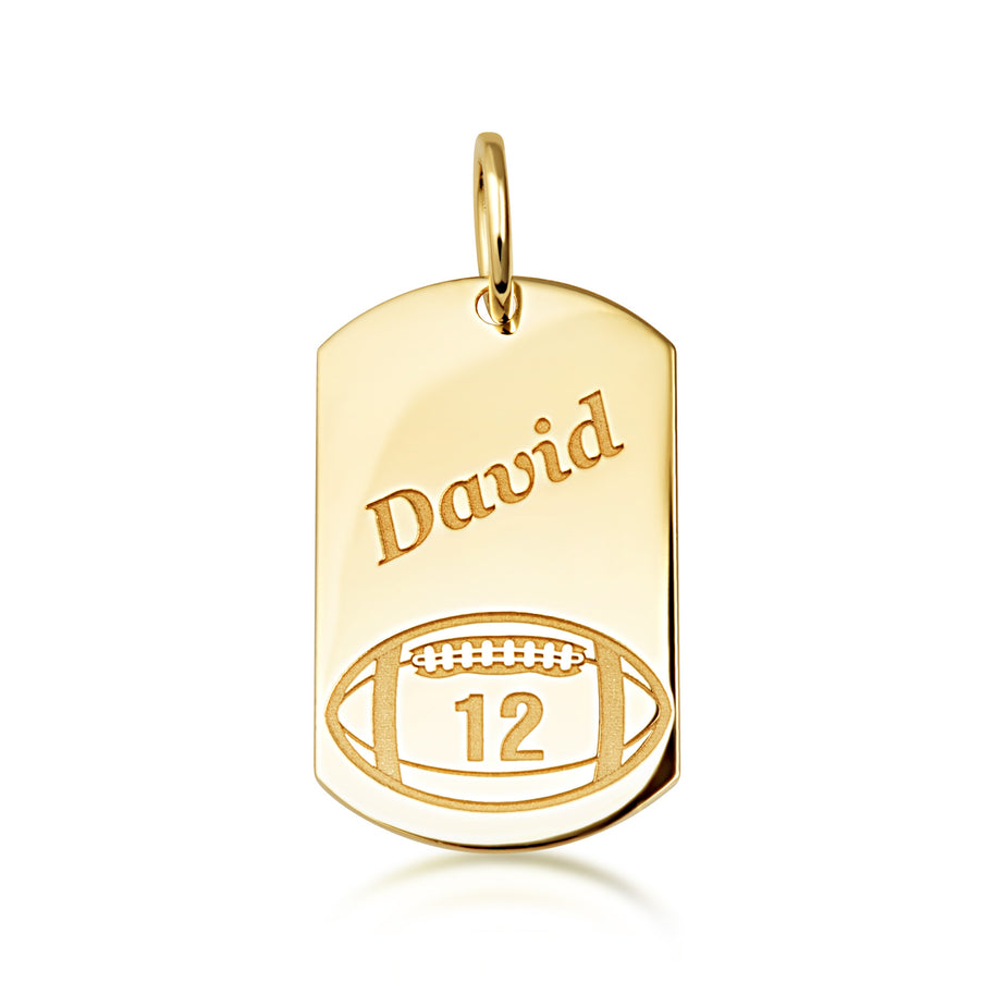 Yellow Gold Engravable Football Sports Dog Tag Pendant Necklace