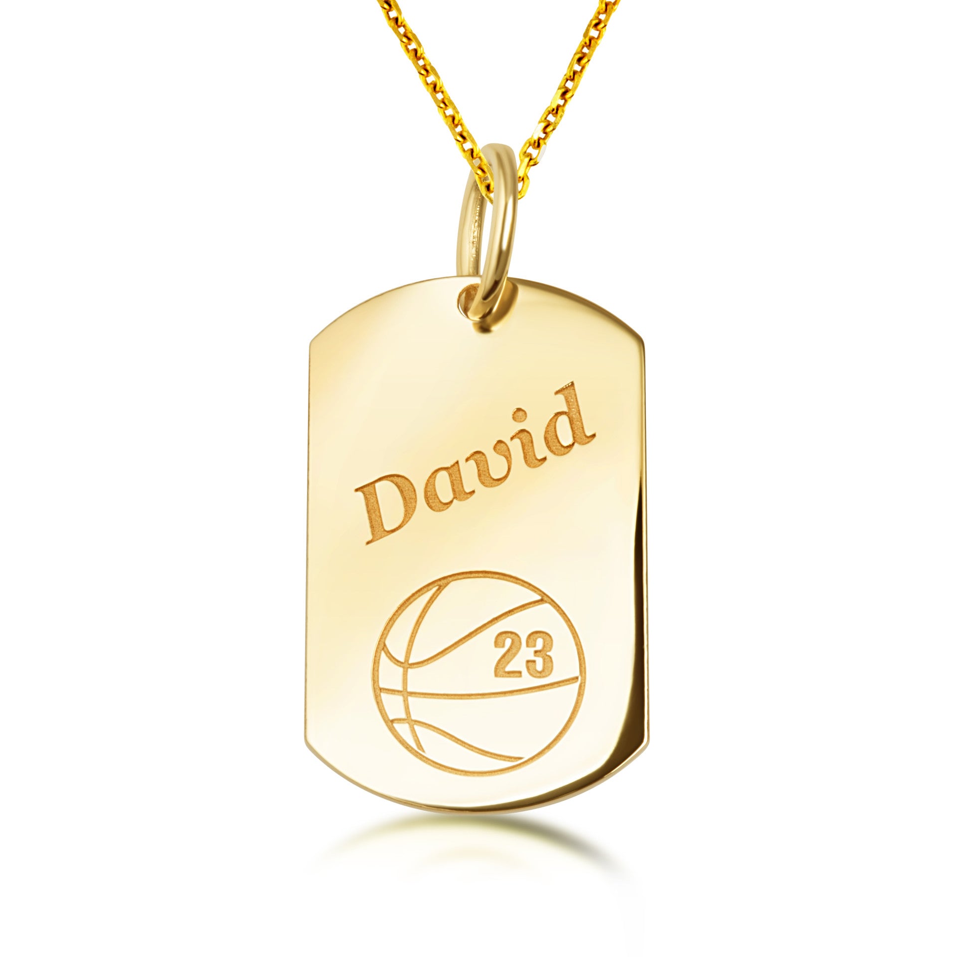 Yellow Gold Engravable Basketball Sports Dog Tag Pendant Necklace