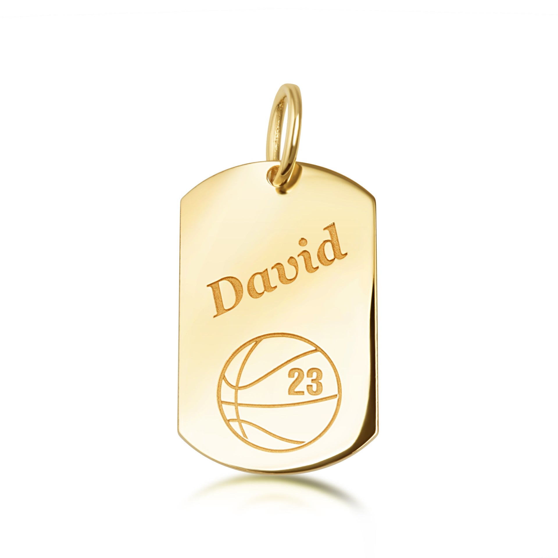 Yellow Gold Engravable Basketball Sports Dog Tag Pendant Necklace