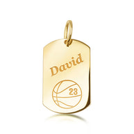 Yellow Gold Engravable Basketball Sports Dog Tag Pendant Necklace