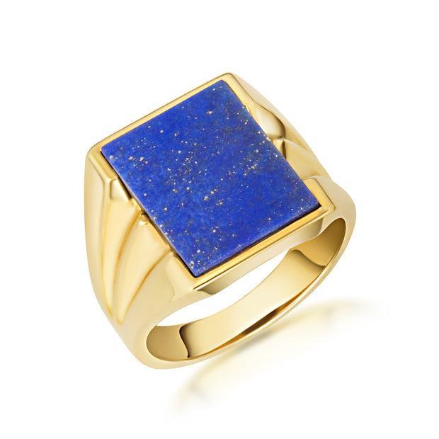 Gold Emerald Cut Lapis Lazuli Gemstone Signet Ring (Available in Yellow/Rose/White Gold)