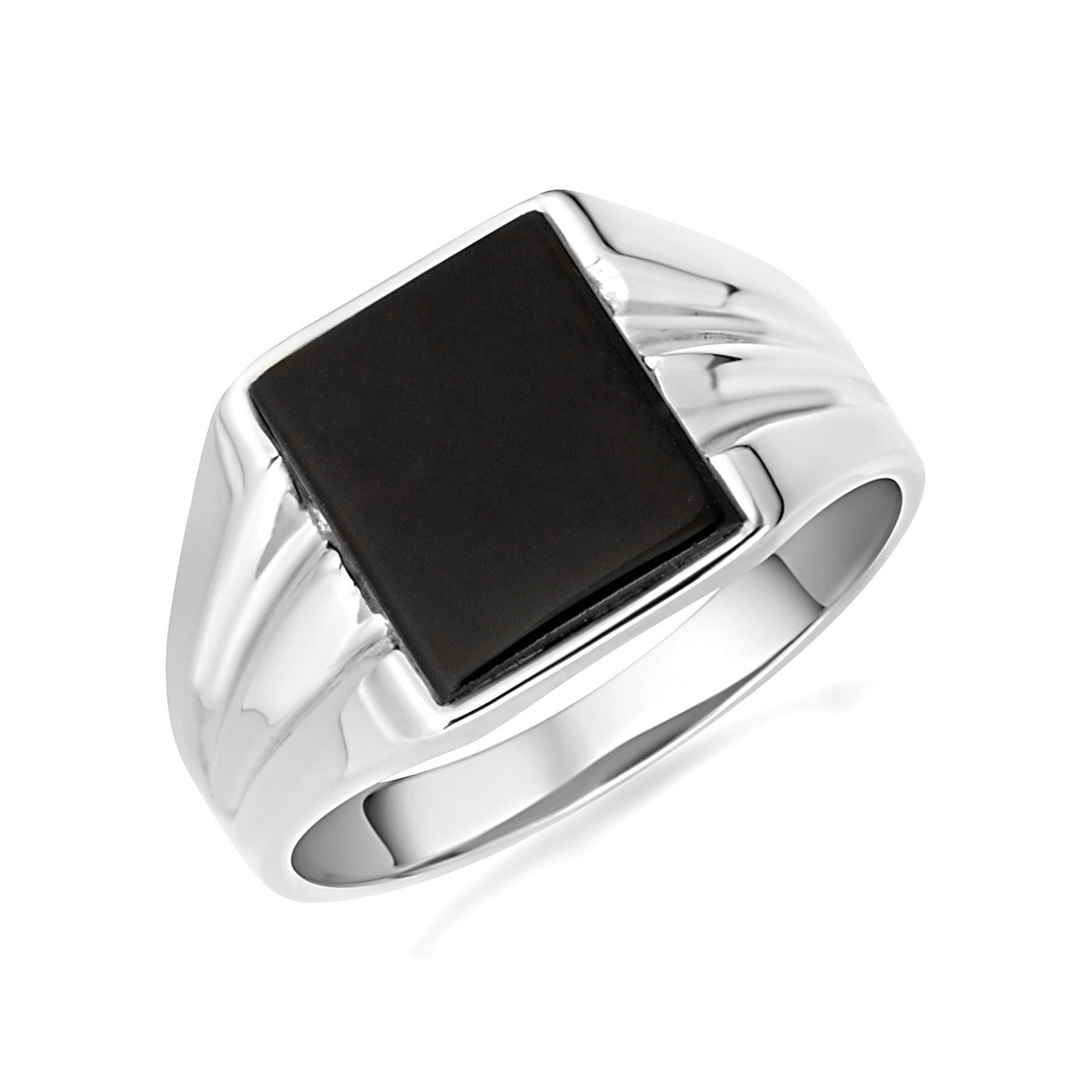 Gold Emerald Cut Black Onyx Gemstone Signet Ring (Available in Yellow/Rose/White Gold)