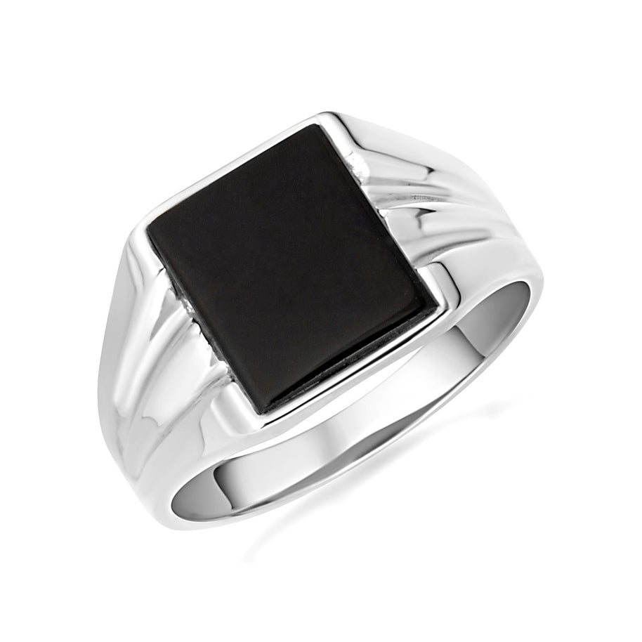 Gold Emerald Cut Black Onyx Gemstone Signet Ring (Available in Yellow/Rose/White Gold)