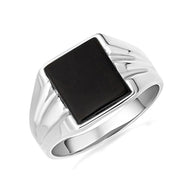 Gold Emerald Cut Black Onyx Gemstone Signet Ring (Available in Yellow/Rose/White Gold)